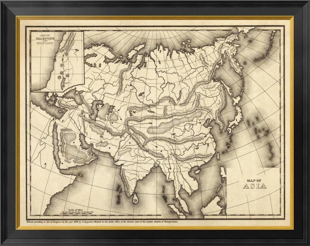 "Map of Asia, 1839" Framed Canvas Giclee by Samuel Augustus Mitchell, 34x27"
