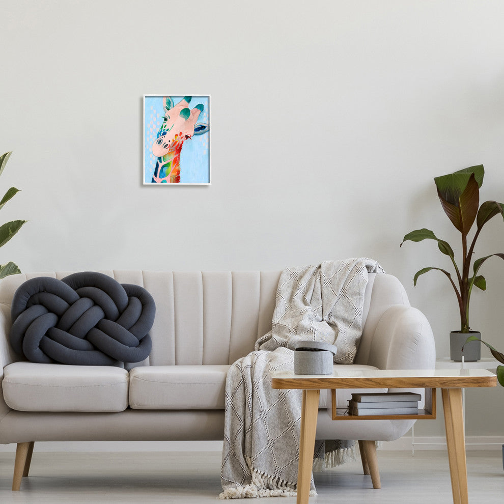 Colorful Abstract Giraffe Animal Rainbow Blue Drawing, 11 x 14