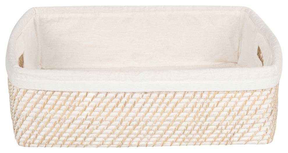 Laguna Rattan Shelf Basket With Cotton Liner, White Wash