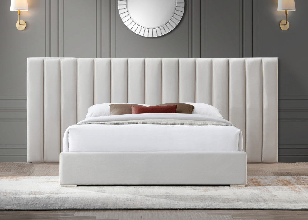 Pablo Velvet Upholstered Bed, Cream, Queen