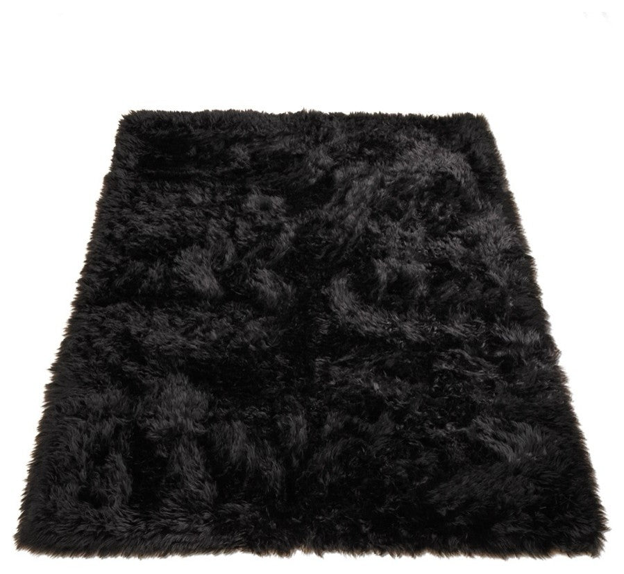 Classic Black Bear Faux Fur Rectangle Rug, 56"x79"