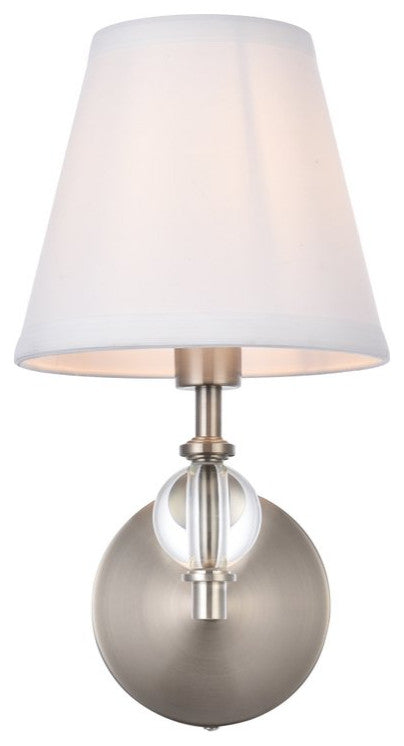 Beau 1-Light Bath Sconce, Satin Nickel With White Fabric Shade