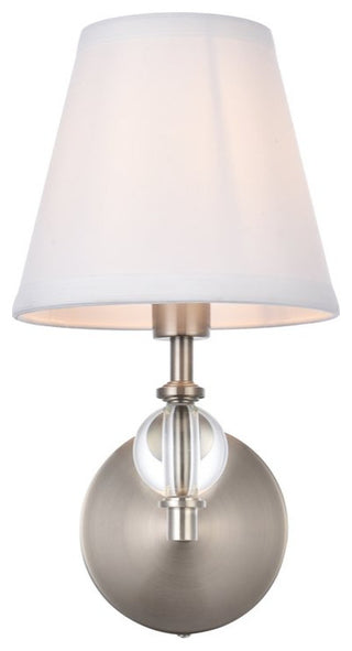 Beau 1-Light Bath Sconce, Satin Nickel With White Fabric Shade