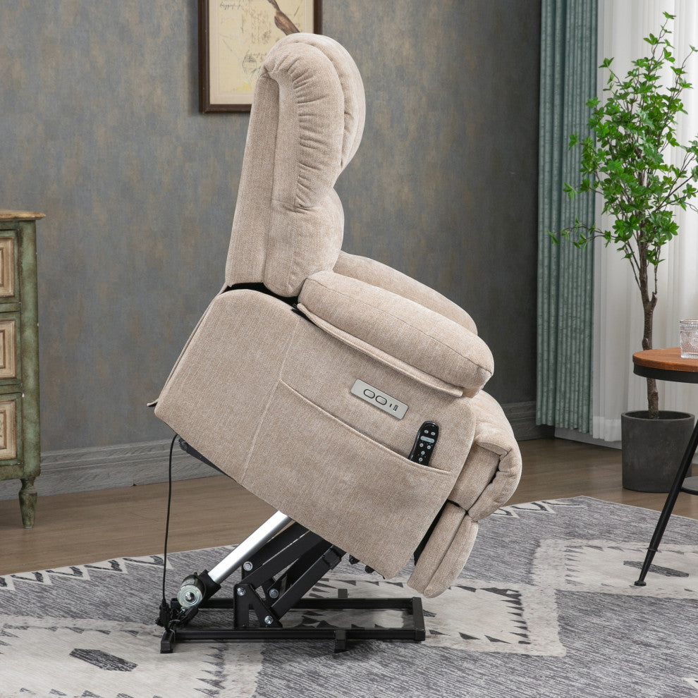 Power Lift Recliner Chair with Massage and Heat Function, 8-Point Vibration, Beige