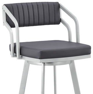 Capri 30" Swivel Slate Grey Faux Leather and Silver Metal Bar Stool