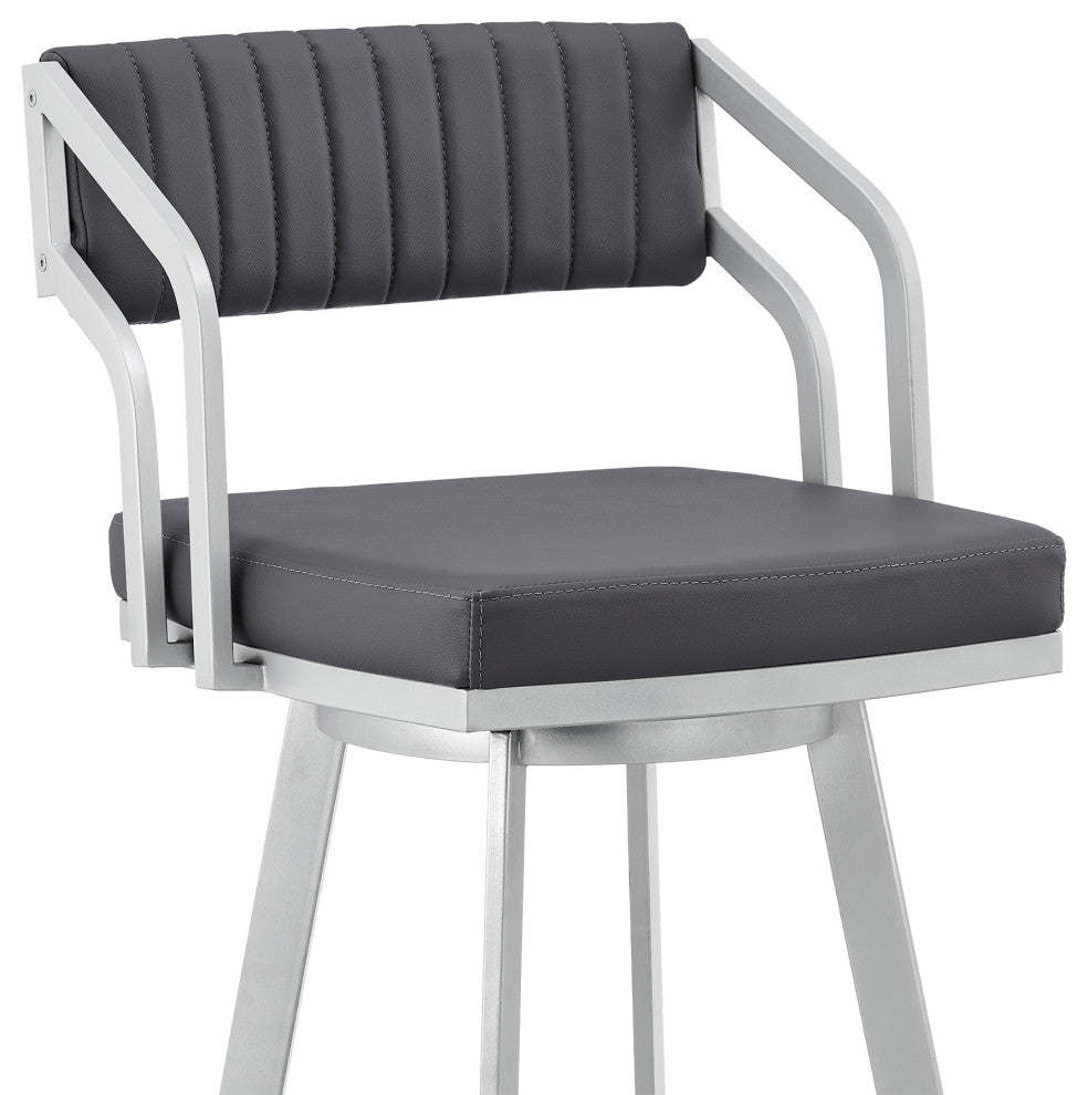Capri 30" Swivel Slate Grey Faux Leather and Silver Metal Bar Stool