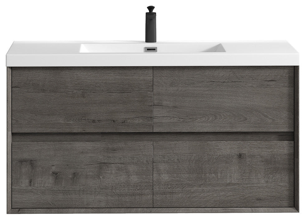 Kingdee Smoke Oak Wall Mounted Vanity With Reinforced Acrylic Sink, 48''