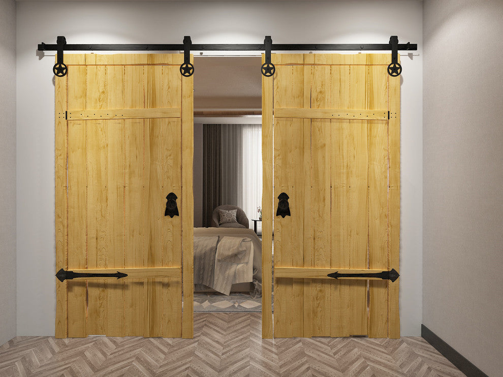 Vancleef Sliding Barn Door Hardware for Double Door, Star Design, 12'