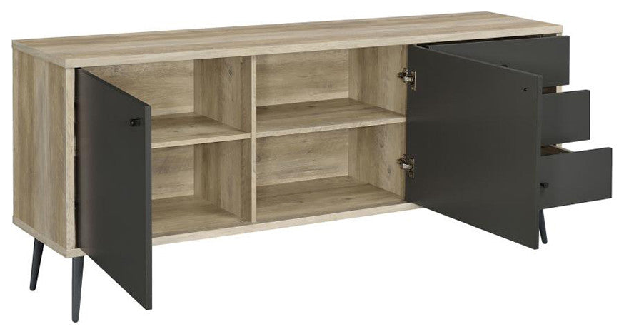 2 Doors and 3 Drawers Wooden Accent Cabinet, Gray and Antique Pine