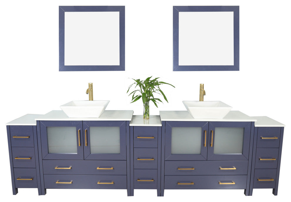 Vanity Art Vanity Set With Vessel Sink, Blue, 108", Standard Mirror