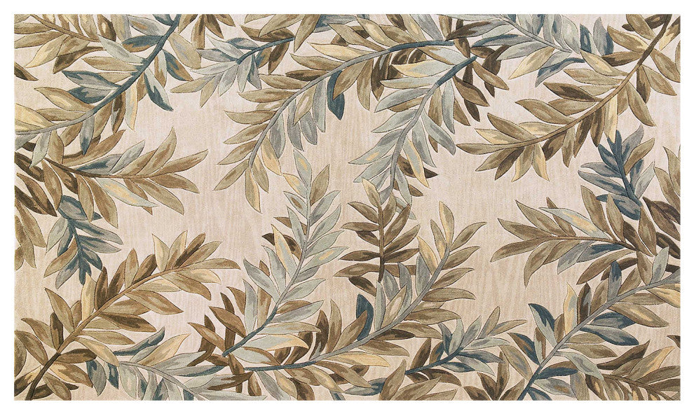 HomeRoots 6' Ivory Hand Tufted Tropical Plant Round Indoor Area Rug