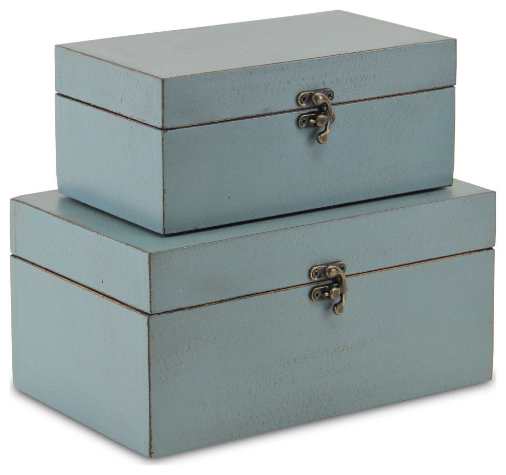 Set of Two Pale Blue Wooden Storage Boxes