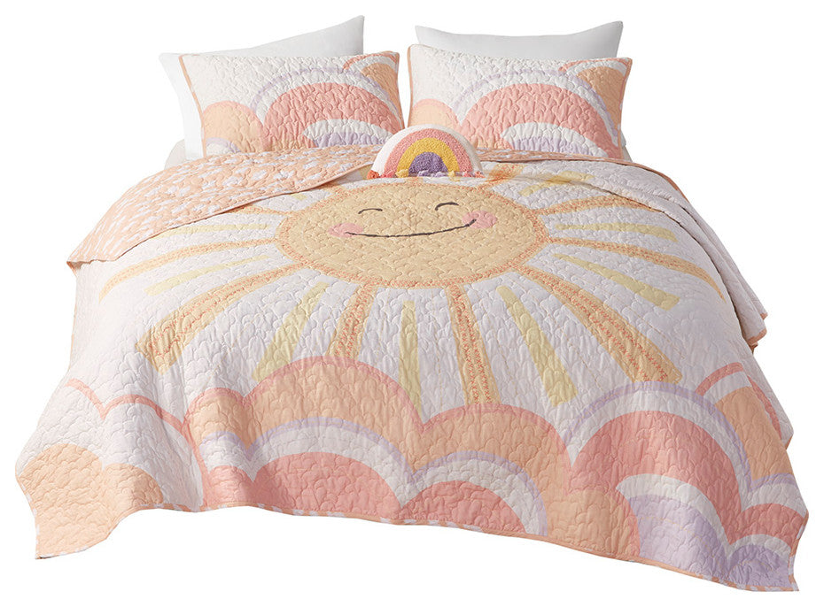 UrbanHabitat Kids Reversible Sunshine Printed Cotton Quilt Set With Throw Pillow