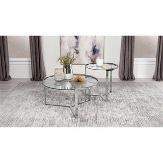 Coaster Delia 2-Piece Metal Round Glass Top Nesting Coffee Table Chrome