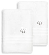Denzi Bath Towels With Monogrammed Letter, Set of 2, U