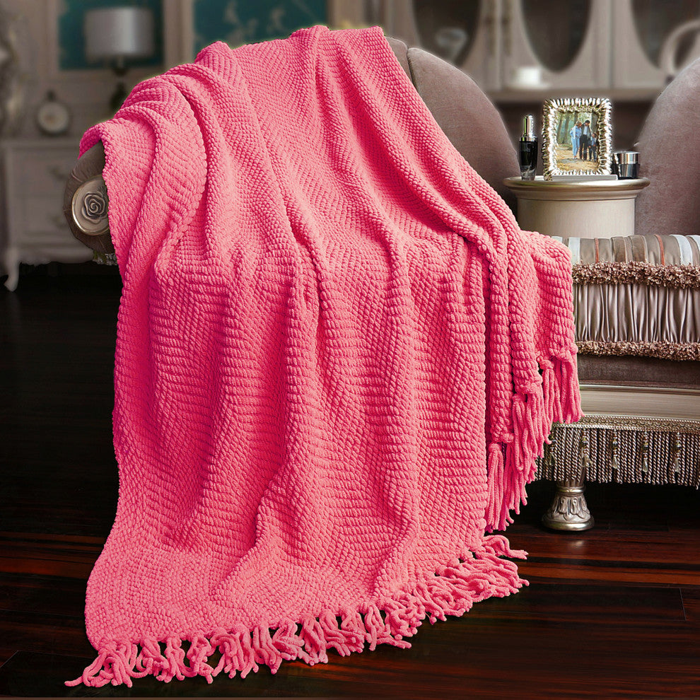Tweed Knitted Throw Blanket, Camellia Rose, 60"x80"