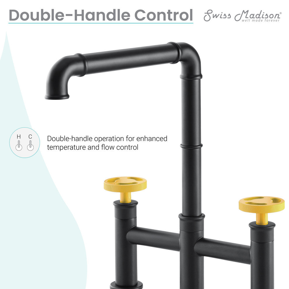 Avallon Pro Widespread Kitchen Faucet With Side Sprayer, Matte Black/Yellow