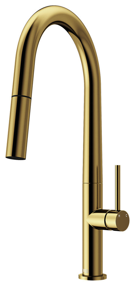 VIGO Greenwich 18" H Single Handle Pull-Down Sprayer Kitchen Faucet, Matte Brushed Gold, No Sensor, Without Extras