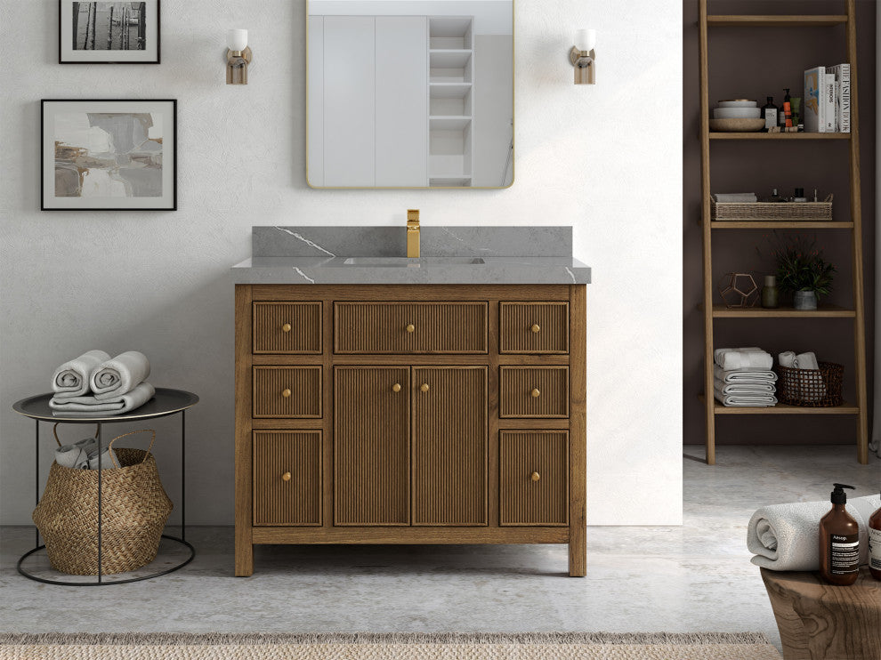 Sonoma Teak 42 Single Sink Vanity in Dark Natural with 2" Piatra Gray Quartz