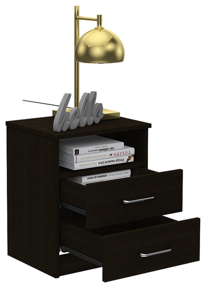 Brown Open Compartment Two Drawer Nightstand