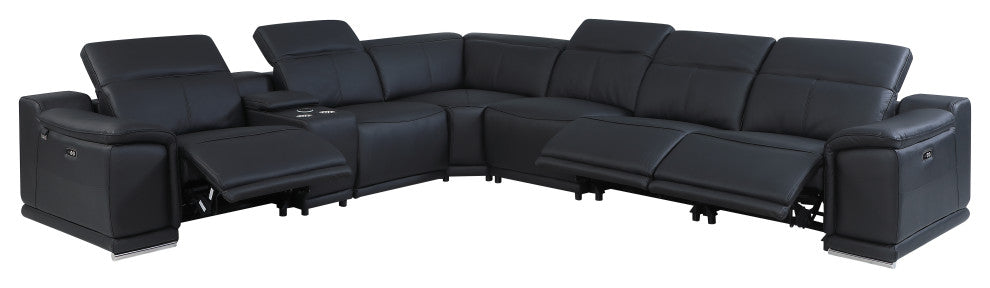 Federico 7-Piece L-Shaped Top Grain Italian Leather Sectional, Black