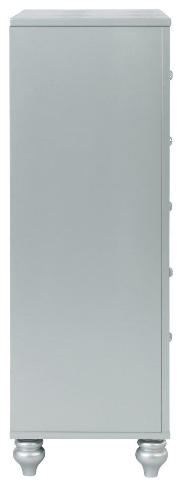 Glam 5 Drawer Chest with Mirror Accent, Silver
