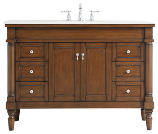 48" Single Bathroom Vanity, Walnut With Ivory White Engineered Marble