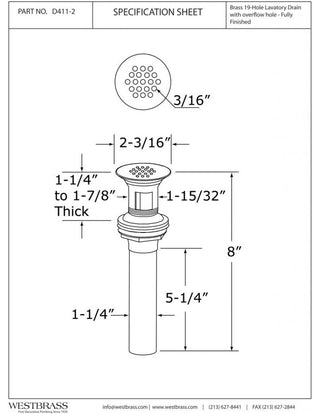 Grid Strainer Lavatory Drain With Overflow Holes - Exposed In Polished Chrome