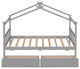 Gewnee Twin Size Wooden House Bed with Drawers, Gray