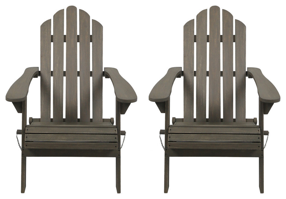 Cara Outdoor Foldable Adirondack Chairs, Set of 2, Gray