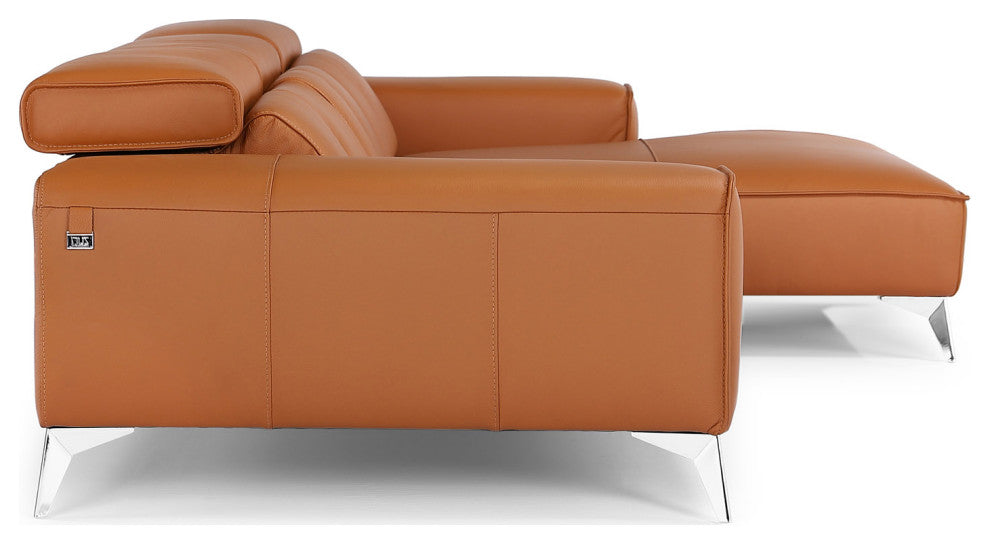 Raj Orange Reclining Leather Sectional, Left Chaise