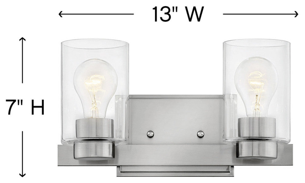 Hinkley Miley Small Two Light Vanity, Brushed Nickel With Clear Glass