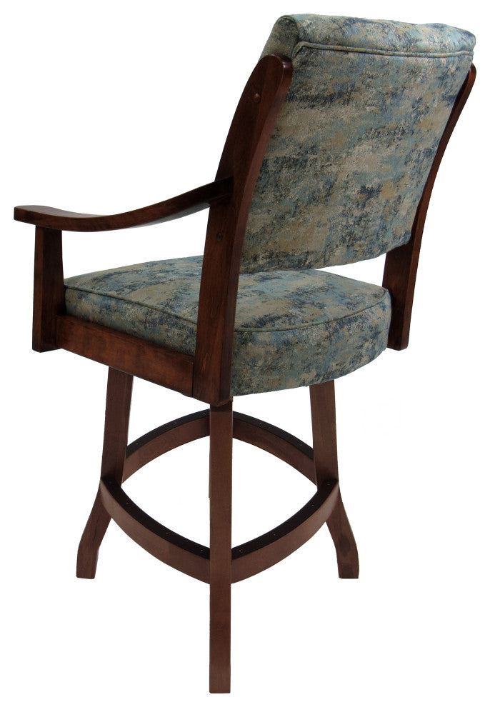 Swivel Counter Wood Bar Stool Casa on S-Base, Poet Sky and Dark Mahogany, 26"