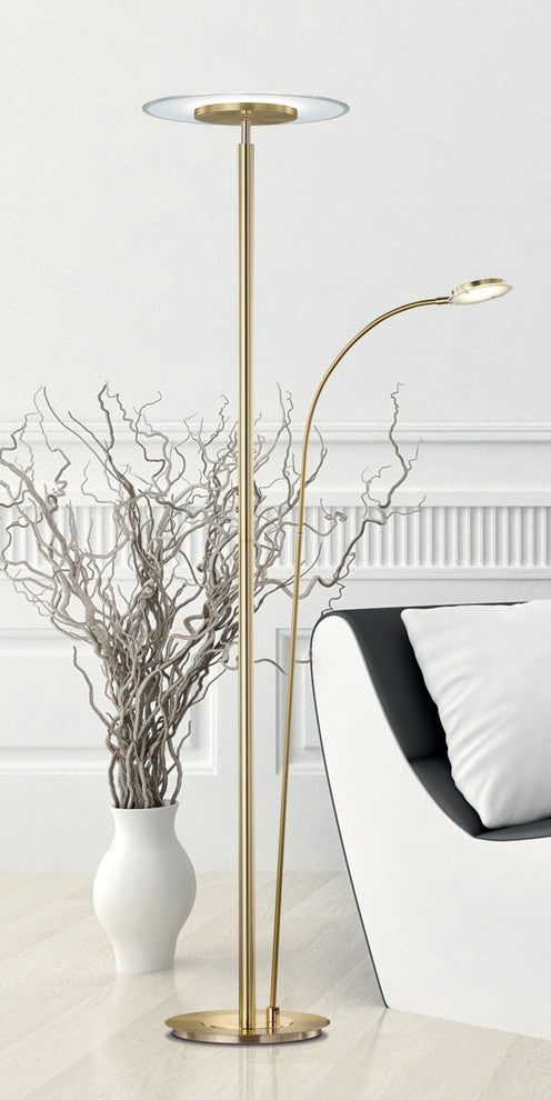 Tampa LED Torchiere with Side Light, Satin Brass