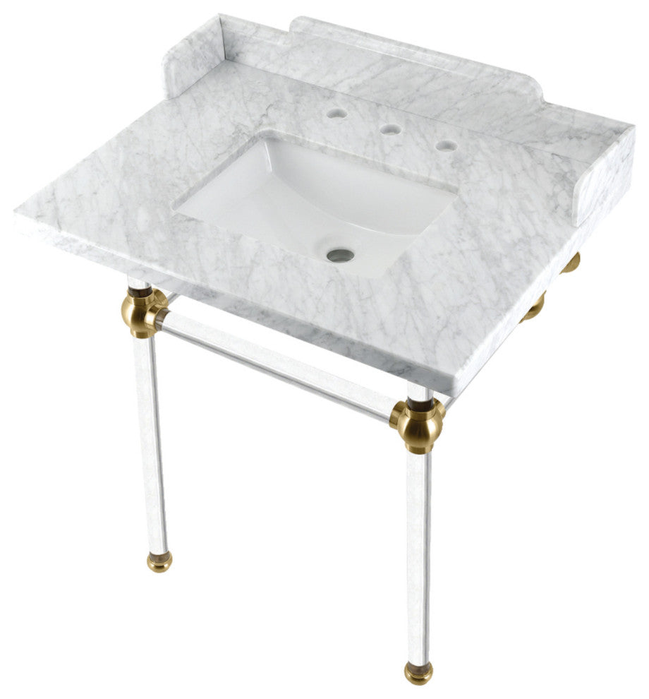 Kingston Brass LMS3030MASQ7 30" Carrara Marble Console Sink, Acrylic Legs