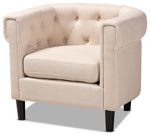 Bisset Classic and Traditional Beige Fabric Upholstered Chesterfield Chair