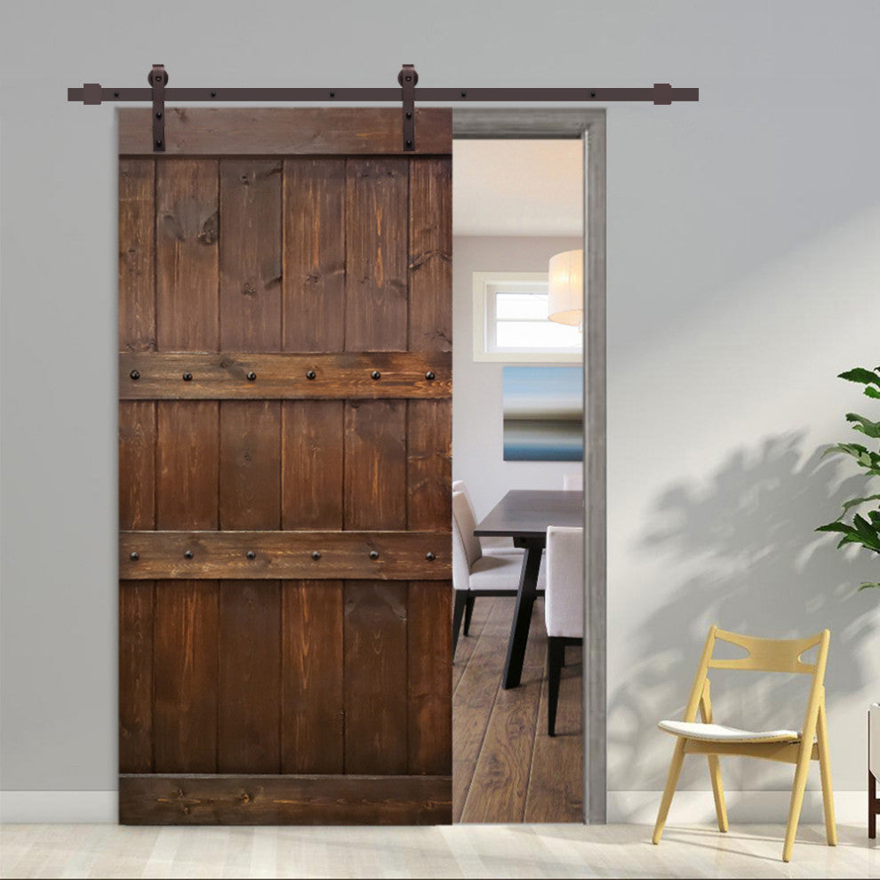 TMS Pine Wood Interior Sliding Barn Door, Brown, 30"x84", With Clavos