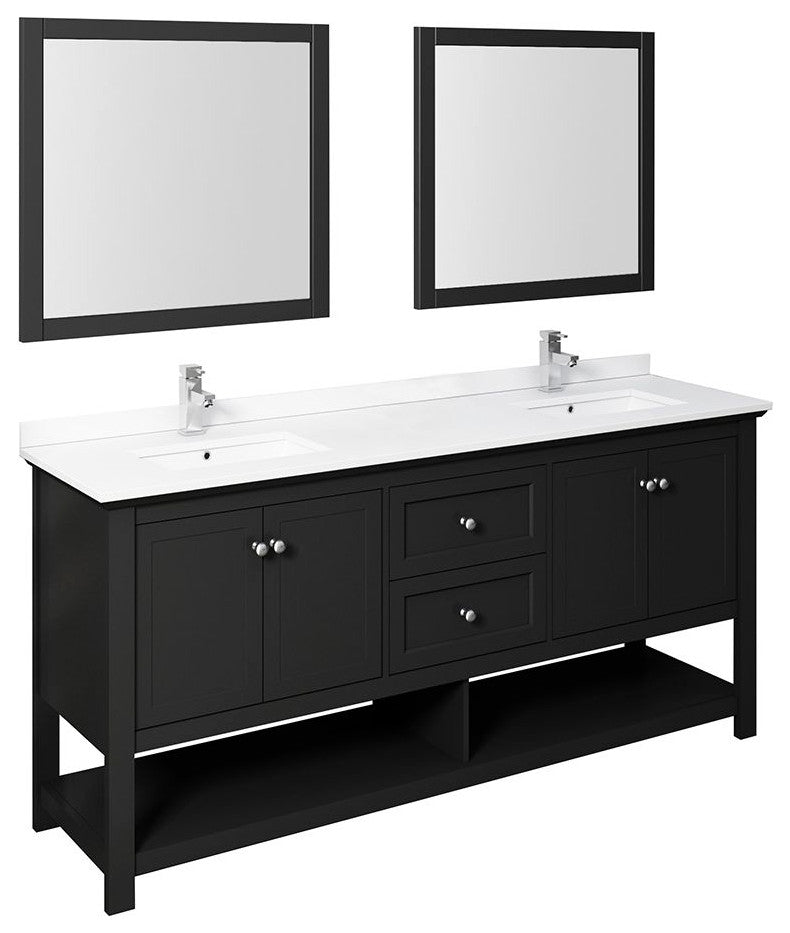 Manchester 72" Black Double Sink Bathroom Vanity Set, Faucet-Fft9131ch