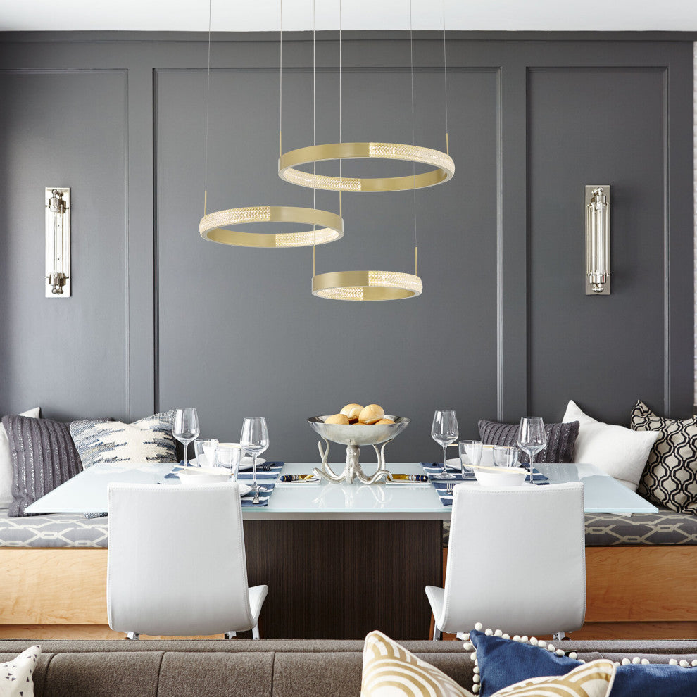 3-Light Statement Tiered LED Chandelier, Gold