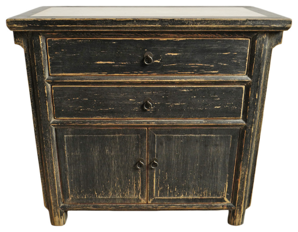 Marble Top Black Rustic Nightstand