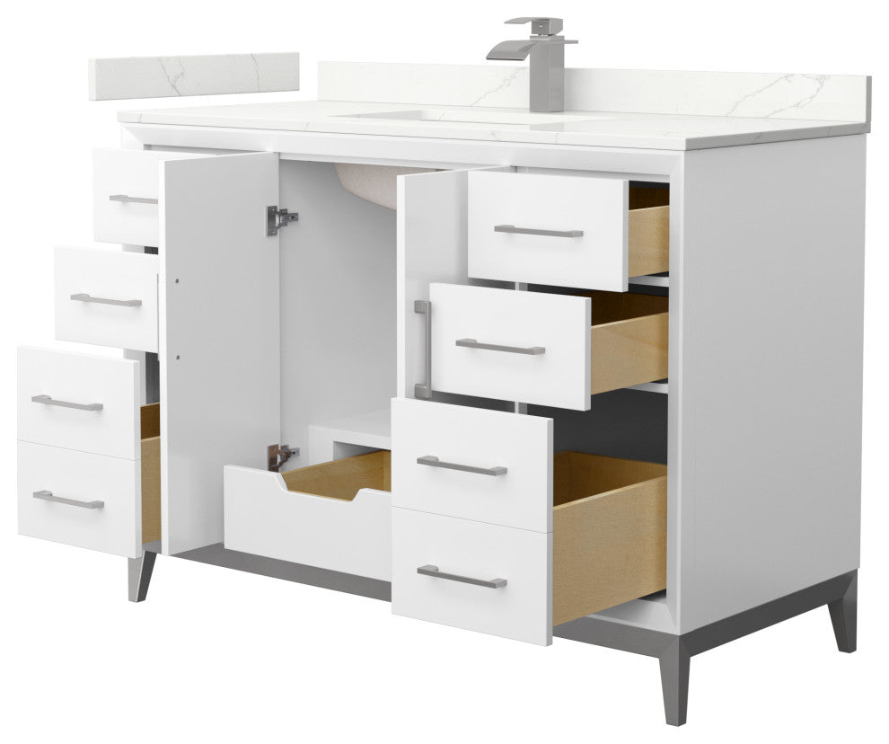 Amici 48" Single Vanity, Quartz Top, 1-Hole, Nickel Trim