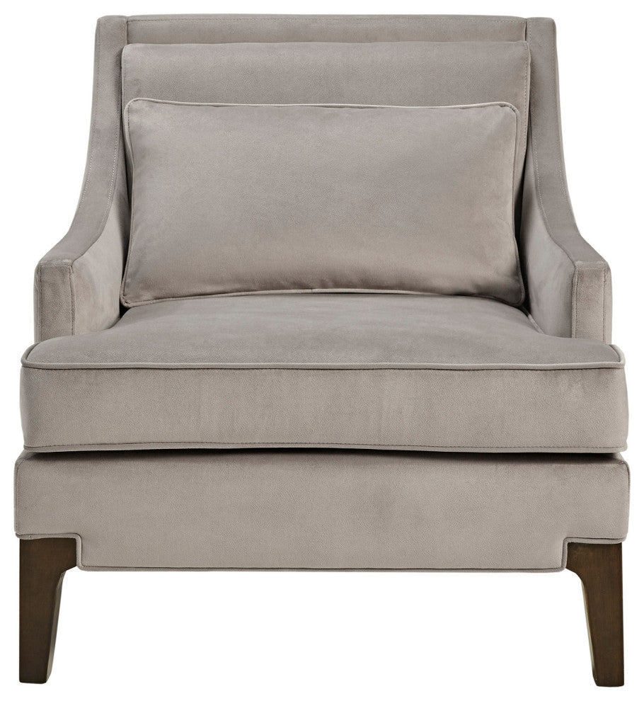 Martha Stewart Anna Velvet Lounge Chair with Included Lumbar Pillow, Grey