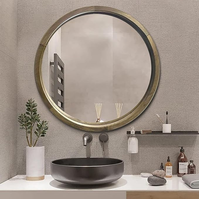 28" Contemporary Mango Wood Frame Wall Mirror