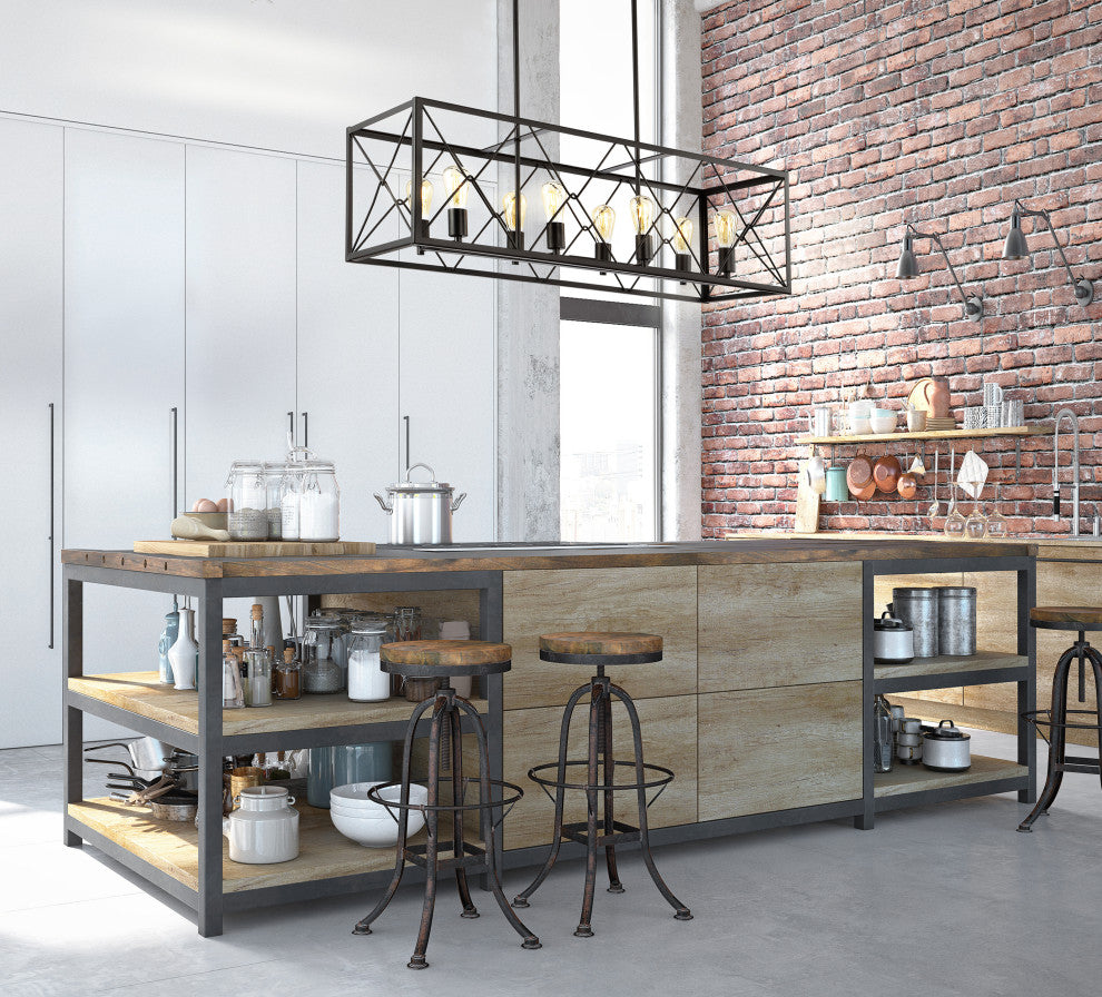 Galax 39" 8-Light Adjustable Iron Farmhouse LED Pendant, Bronze by JONATHAN Y