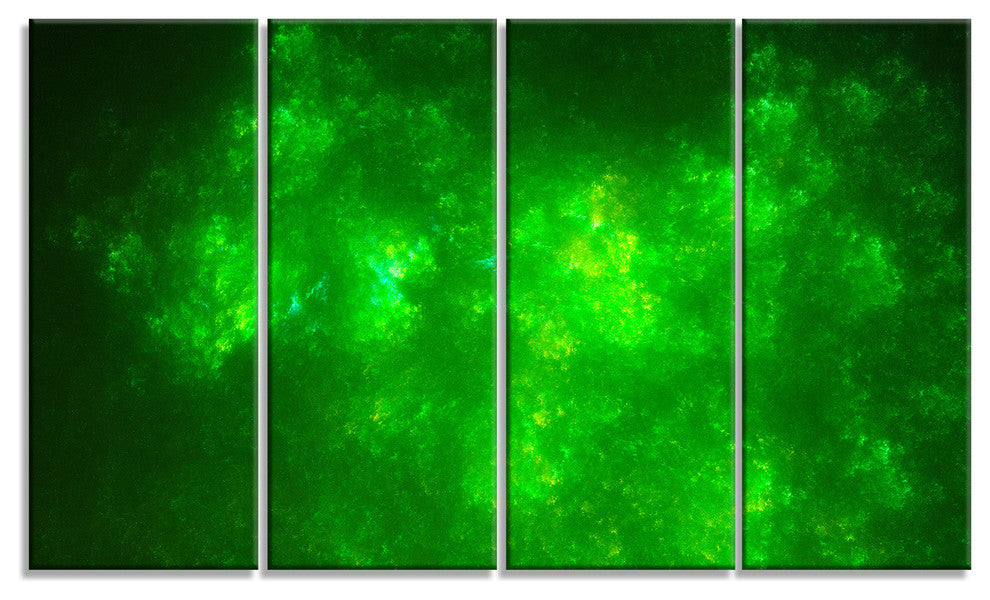 Bright Green Fractal Sky with Stars, Abstract Canvas Print, 48"x28", 4 Panels