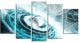 Blue Fractal Flying Saucer, Large Floral Canvas Art Print, 60"x32", 5 Panels
