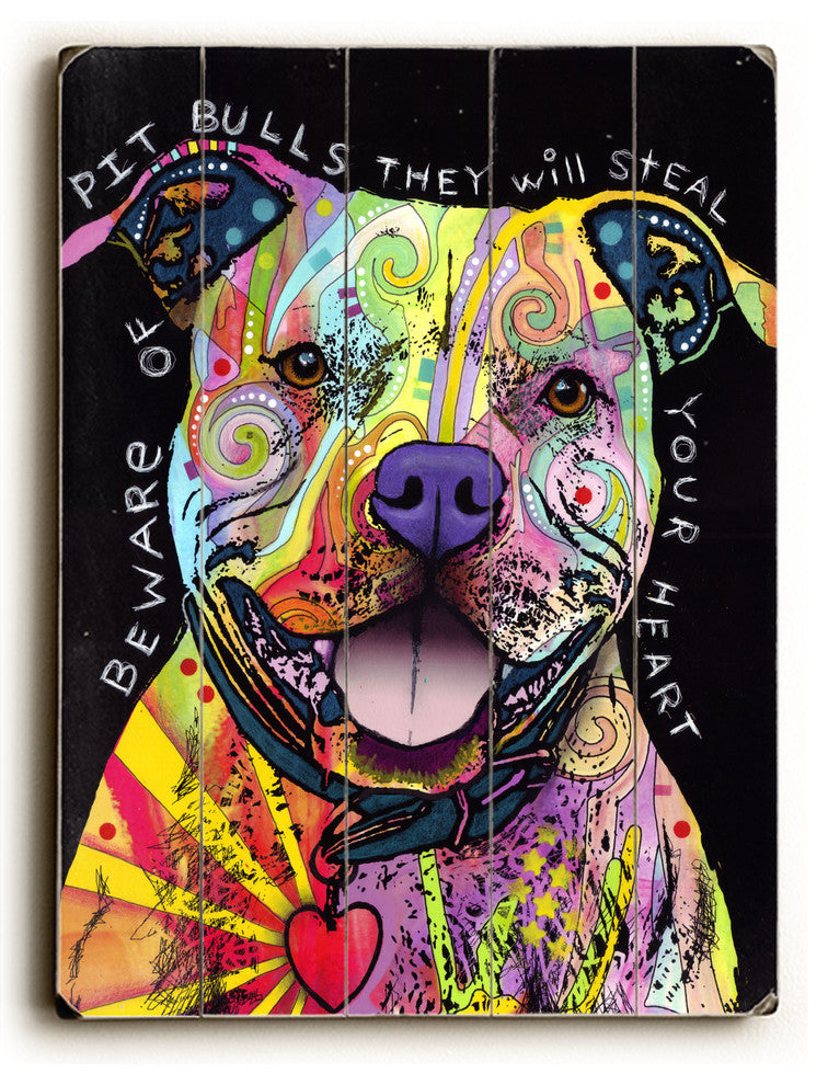 Beware of Pit Bulls Wooden Sign
