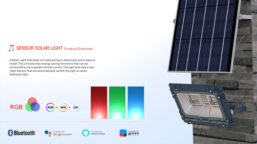 Solar Powered 4W/16W Black Outdoor RGB LED Flood Light, 16w