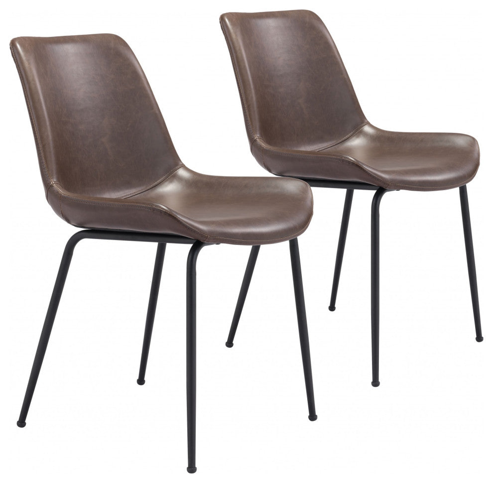 Set of Two Brown and Black Top Shelf Modern Rugged Dining Chairs