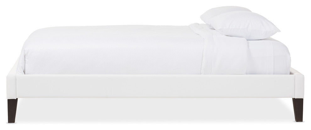 Lancashire White Faux Leather Full Size Bed Frame With Tapered Legs